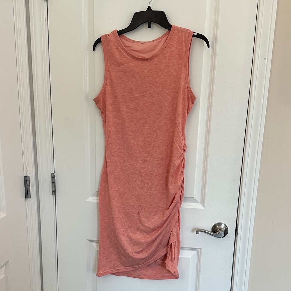 Sleeveless Coral Ruched Dress